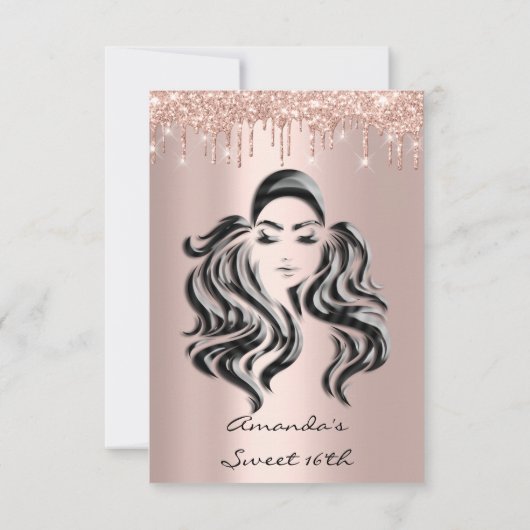 Spark Glitzer Tropfen Rose Gold Sweet 16. 15. Lux Einladung (Rückseite)