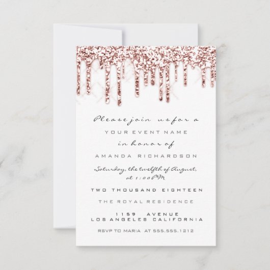 Spark Glitzer Tropfen Rose White Bridal Sweet 16. Einladung (Vorderseite)