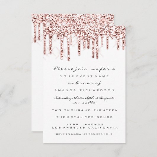 Spark Glitzer Tropfen Rose White Bridal Sweet 16. Einladung (Vorne/Hinten)