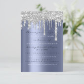 Spark Glitzer Tropfen Silver Blue Navy Bridal 16. Einladung (Stehend Vorderseite)