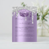 Spark Glitzer Tropfen Silver Lila Gray Graduate I Einladung (Stehend Vorderseite)