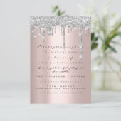 Spark Glitzer Tropfen Silver Rose Bridal Sweet 16. Einladung (Stehend Vorderseite)