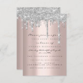 Spark Glitzer Tropfen Silver Rose Bridal Sweet 16. Einladung (Vorne/Hinten)