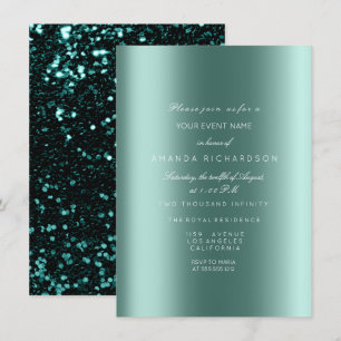 Spark Metallic Black Pailletten Glitter Teal Braut Einladung