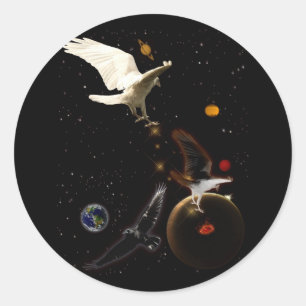 "Spark of Creation" Weißer Raven Geschenke Runder Aufkleber