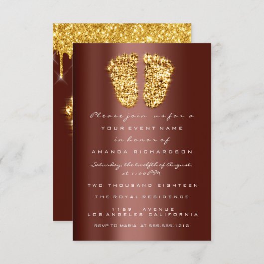 Spark Tropfen Gold Royal Brown Baby Shower Fee Boy Einladung (Vorne/Hinten)