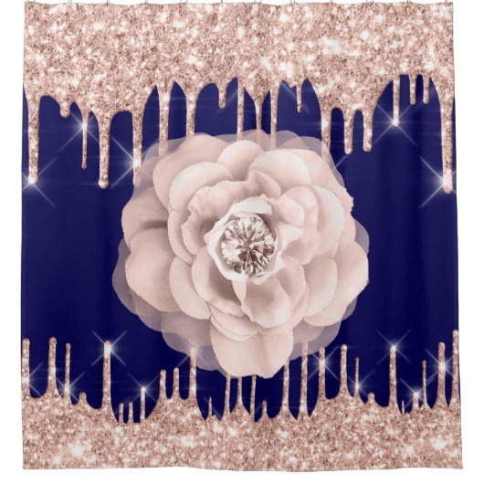 Spark Tropfens Glitzer Diamond Blue Navy Rose Blum Duschvorhang (Vorderseite)