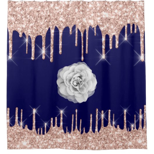 Spark Tropfens Glitzer Effekt Blue Navy Rose Blume Duschvorhang (Vorderseite)