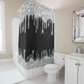 Spark Tropfens Glitzer Effekt Schwarzes Silber Gra Duschvorhang (Beispiel)