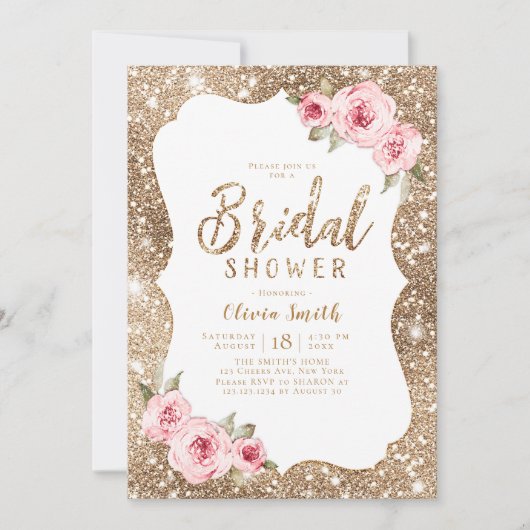 Sparkaler Glitzer und rosa Brautparty Einladung (Vorderseite)