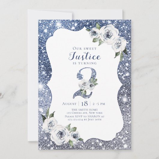 Sparkblauer Glitzer und Blumengebäck 2. Einladung (Vorderseite)