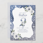 Sparkblauer Glitzer und Blumengebäck 2. Einladung (Vorne/Hinten)