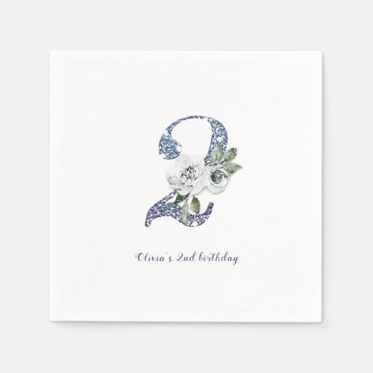 Sparkblauer Glitzer und Blumengebäck 2. Serviette (Vorderseite)