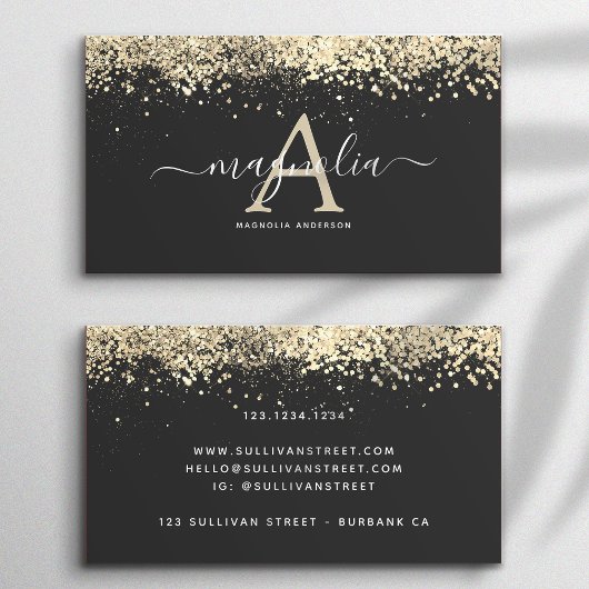 Sparkcard "Black Glitzer Monogram" Visitenkarte