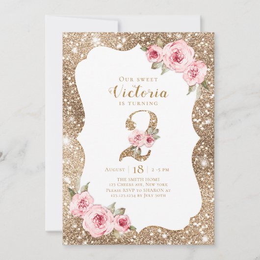 Sparkeller Glitzer und rosa Blütenblätterdach 2. G Einladung (Vorderseite)