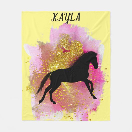 SPARKIEREN SCHWARZER PFERD PERSONALISIERTER BLANKE FLEECEDECKE (Vorderseite)