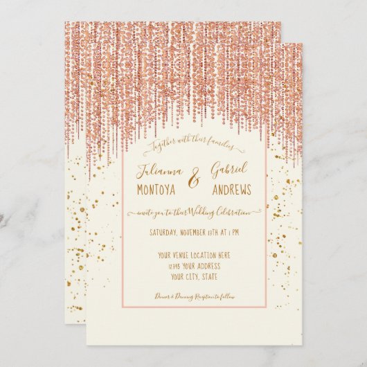 Sparking Glitzer Ivory Rose GoldHochzeit Einladun Einladung (Vorne/Hinten)