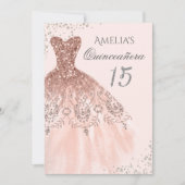 Sparkkleid Rosa Rose Gold Quinceanera Einladung (Vorderseite)