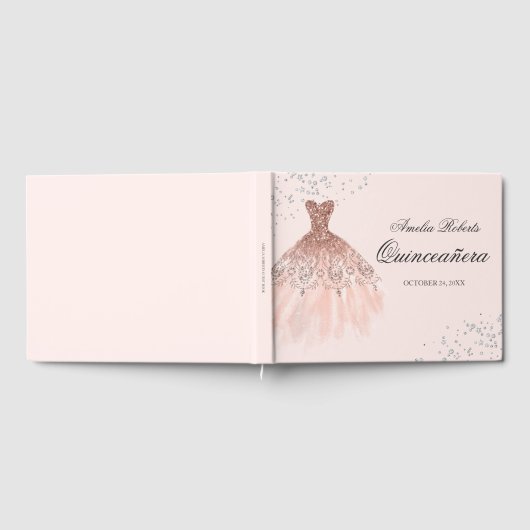 Sparkkleid Rose Gold Quinceanera Gästebuch (Voll)