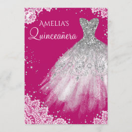 Sparkkleid White Lace Pink Quinceanera Einladung