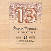 Sparkle 13. Geburtstag Rose Gold Balloons Party Acryleinladungen (Vorderseite)
