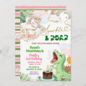 Sparkle And Roar Unicorn Dinosaur Joint Birthday Einladung (Vorne/Hinten)