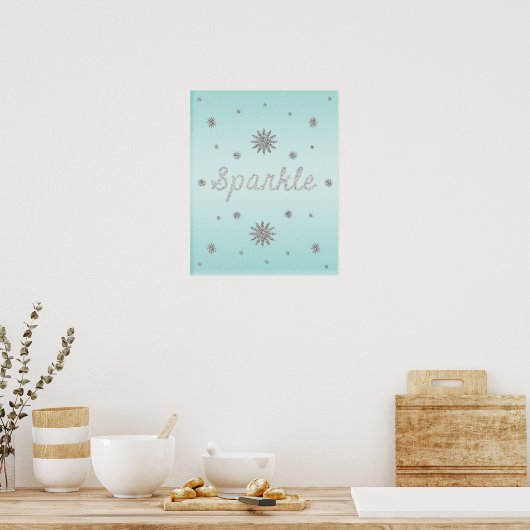 Sparkle Aqua mit Silver Glitzer Poster (Küche)