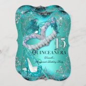 Sparkle Aquamarin Masquerade Quinceanera Geburtsta Einladung (Vorne/Hinten)