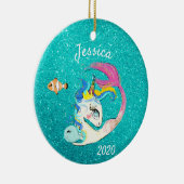 Sparkle Aquamarin Mermaid Unicorn Personalisierter Keramik Ornament (Rechts)