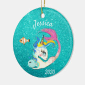Sparkle Aquamarin Mermaid Unicorn Personalisierter Keramik Ornament (Links)
