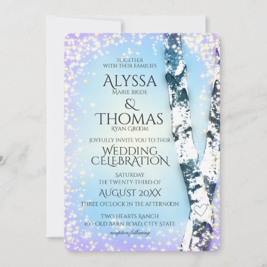 Sparkle Birch Wedding Einladung (Vorderseite)