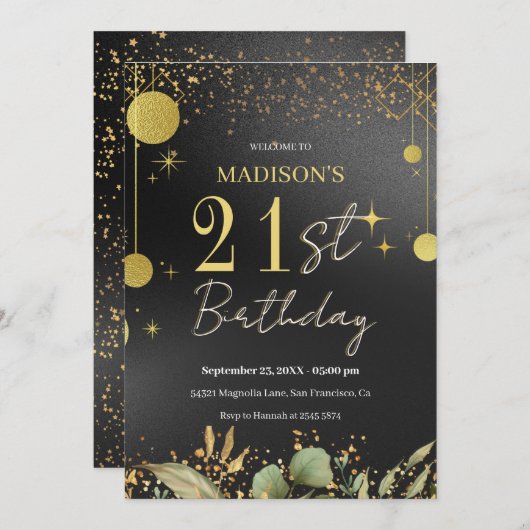 Sparkle Birthday Invitation Einladung (Vorne/Hinten)