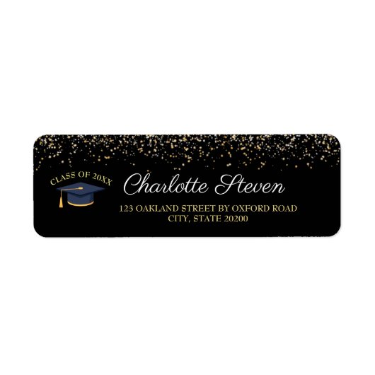 Sparkle Black and Gold Abschluss Rücksendeadresse (Vorne)