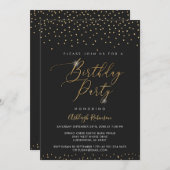 Sparkle Black and Gold Einladung zum Geburtstag (Vorne/Hinten)