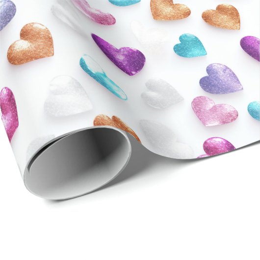 Sparkle Blau, Lila, Gold und Rosa Glitzer Herz Geschenkpapier (Rolleneckpunkt)