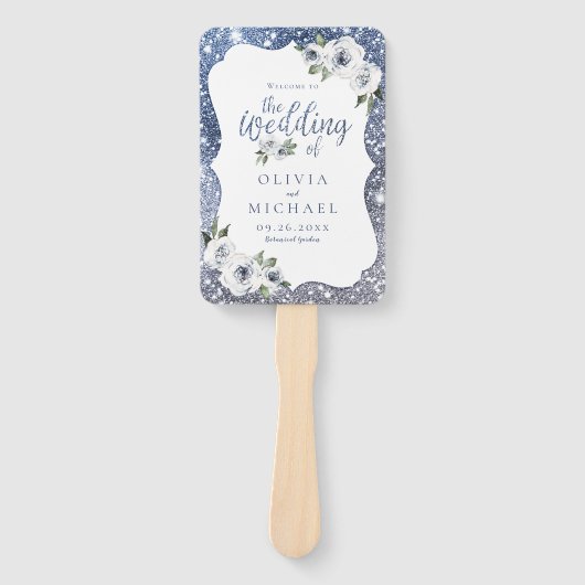 Sparkle blauer Glitzer und blumenblühendes Hochzei Fächer (Vorderseite)