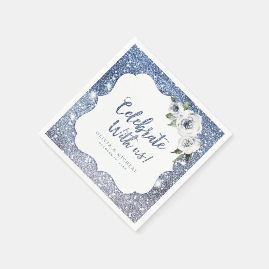 Sparkle blauer Glitzer und Blumenfeiern mit uns Serviette (Ecke)