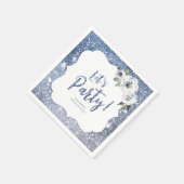 Sparkle blauer Glitzer und Blumenstrauß, Party Serviette (Ecke)