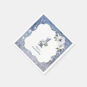 Sparkle blauer Glitzer und Blütenblüte 1. Geburtst Serviette (Ecke)