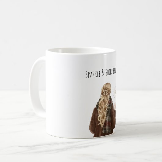 Sparkle Blond Hair Girl Christmas New Year Kaffeetasse (Vorderseite Links)