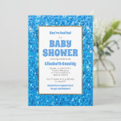 Sparkle Blue Glitzer Baby Dusche Einladung (Stehend Vorderseite)