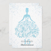 Sparkle Blue Glitzer Dress Stylish Quinceañera Einladung (Vorne/Hinten)