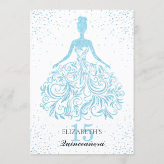 Sparkle Blue Glitzer Dress Stylish Quinceañera Einladung