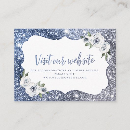Sparkle Blue Glitzer Floral Website Insert Card Platzkarte (Vorderseite)