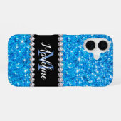 Sparkle Blue Glitzer & Gemes mit Name und Monogram iPhone 16 Hülle (Rückseite (Horizontal))