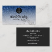 Sparkle Blue Glitzer Ombre Cursive Logo hinzufügen Visitenkarte (Vorne/Hinten)