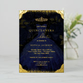 Sparkle Blue Gold Dress Tiara Foto Quinceanera Folieneinladung (Stehend vorne)