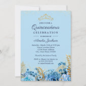 Sparkle Blue Gold Glitzer Blumenstrauß Quinceanera Einladung (Vorderseite)