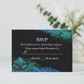 Sparkle Blue & Green Feather Masquerade UAWG Einladung (Stehend Vorderseite)