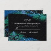 Sparkle Blue & Green Feather Masquerade UAWG Einladung (Vorne/Hinten)